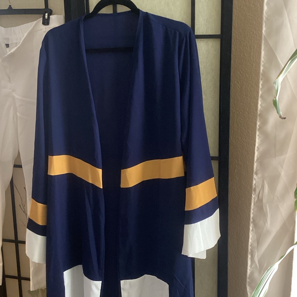 Chic Navy/Gold Longline Jacket and White Pants Set